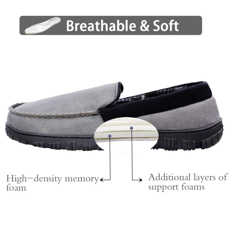 shoeslocker Men's Moccasin Slippers, Indoor Outdoor House Shoes with Memory Foam, Size 9 Grey - Image 3